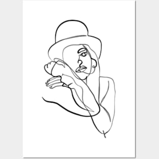 Fashion woman in hat one line art Posters and Art